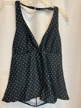 Speedo Black Swimdress with Teal Polka Dots